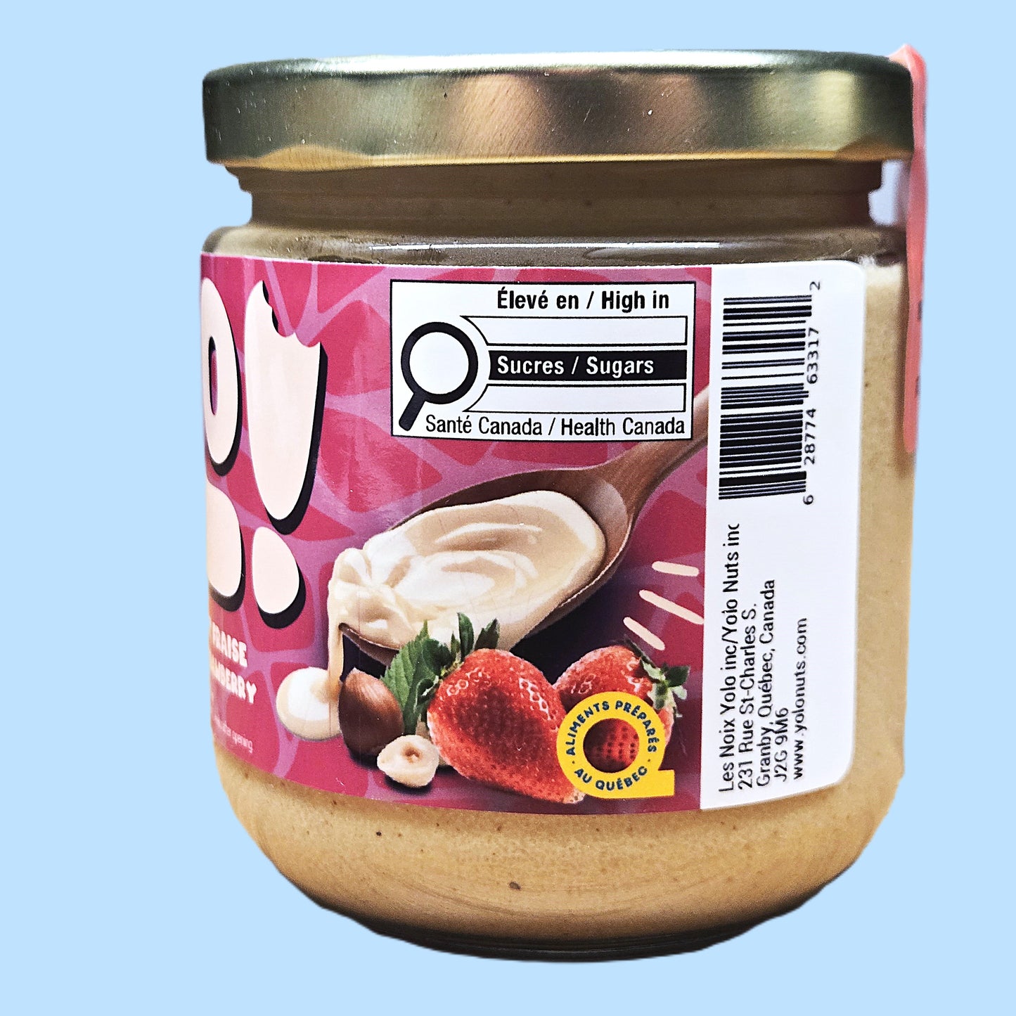 Pot de 250g de crème de noisette et fraise de Yolonuts