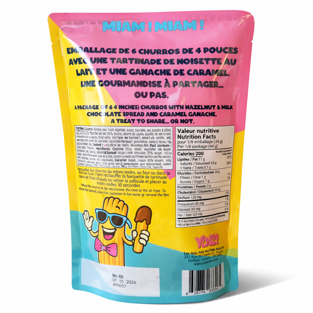 L'envers du Sac de Churros Yolo nuts noisette et chocolat au lait