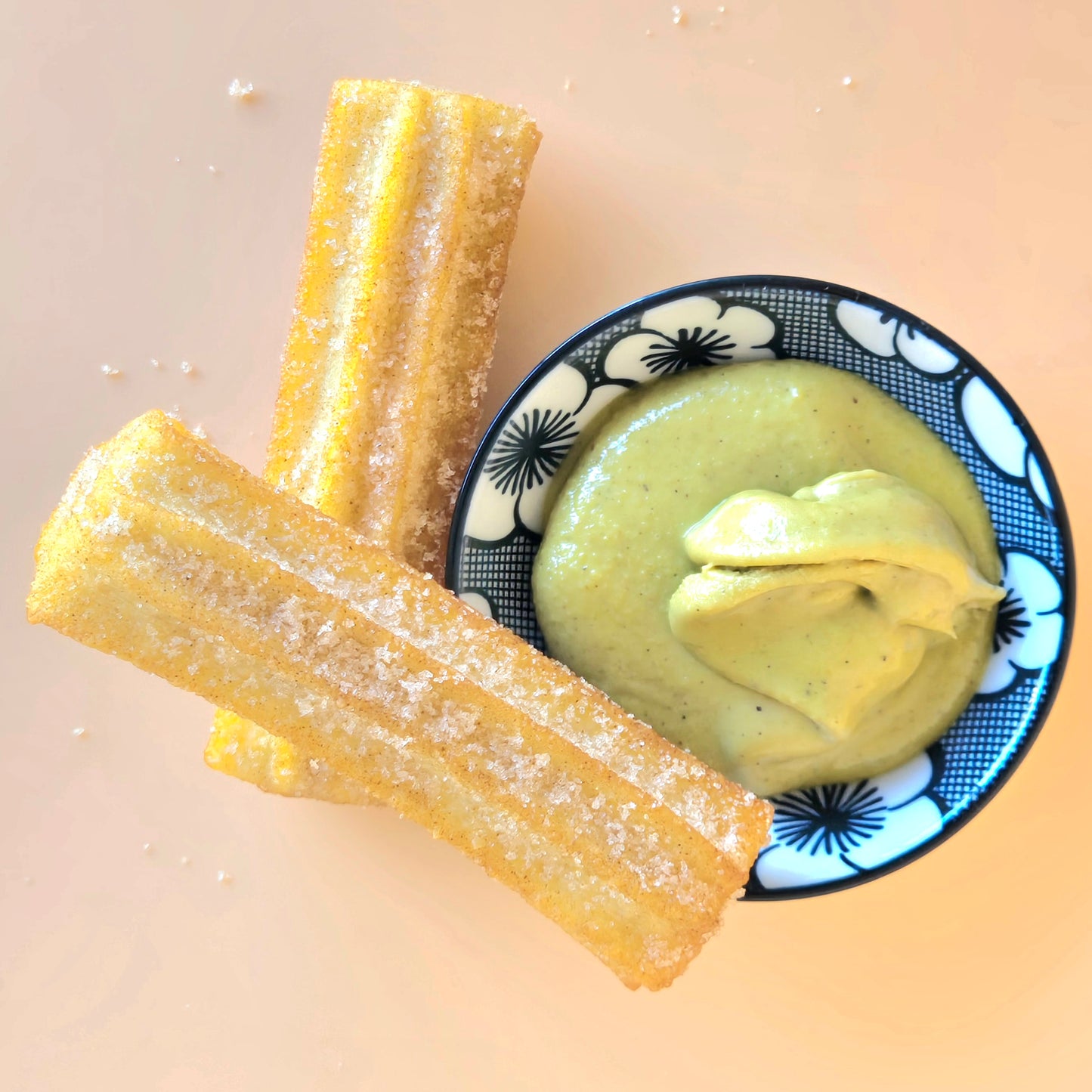 Churros avec tartinade à la pistache & au chocolat blanc