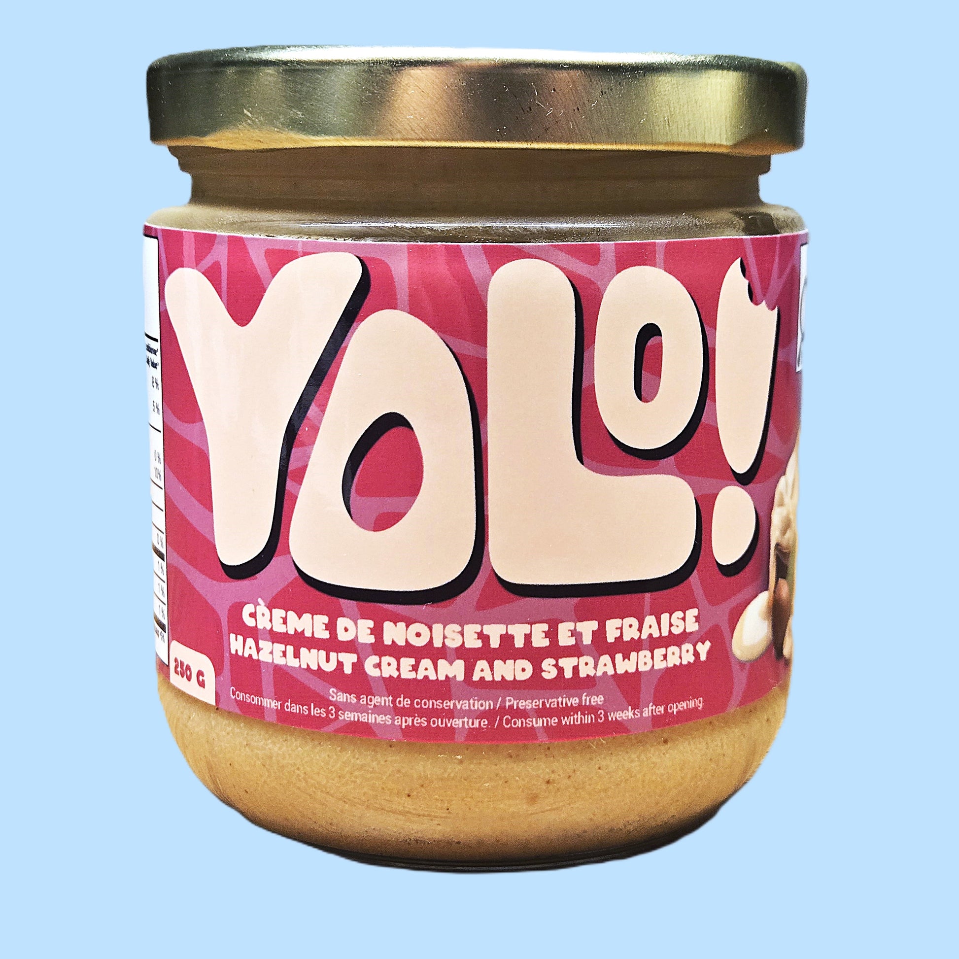 Pot de 250g de crème de noisette et fraise de Yolonuts