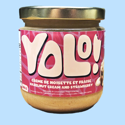 Pot de 250g de crème de noisette et fraise de Yolonuts
