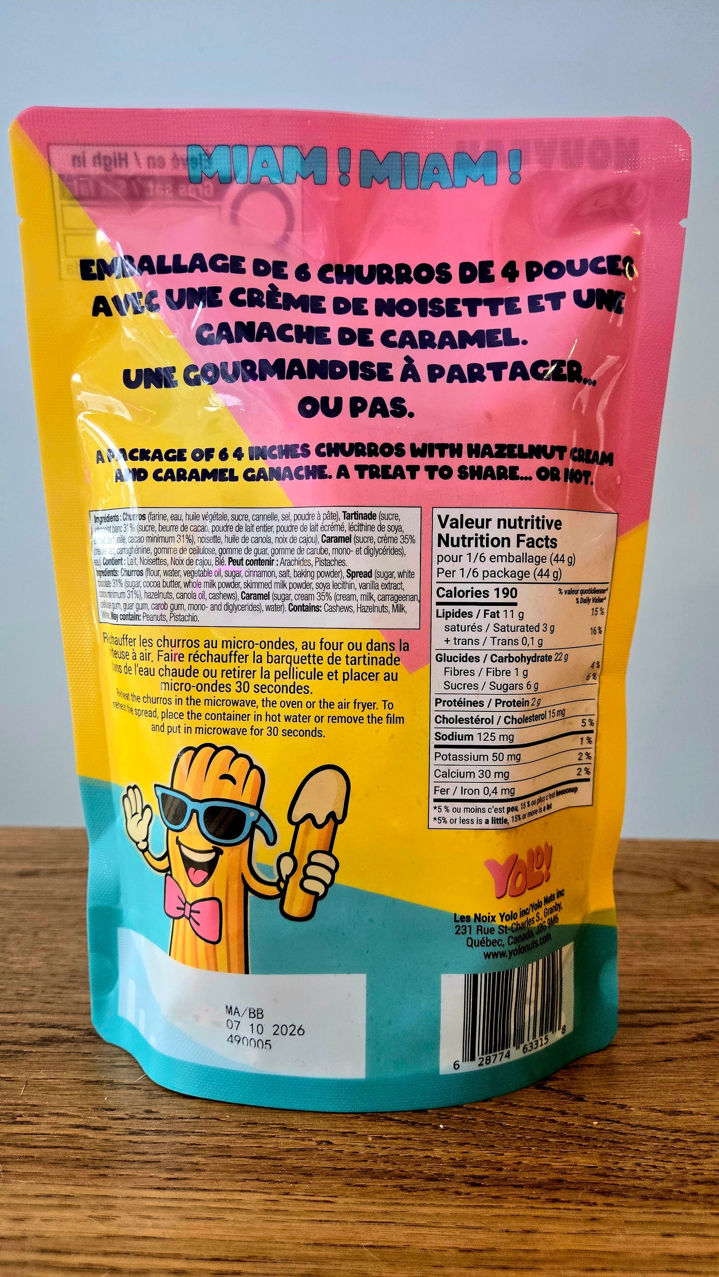 L'envers du Sac de 6 Churros Yolo nuts noisette et caramel