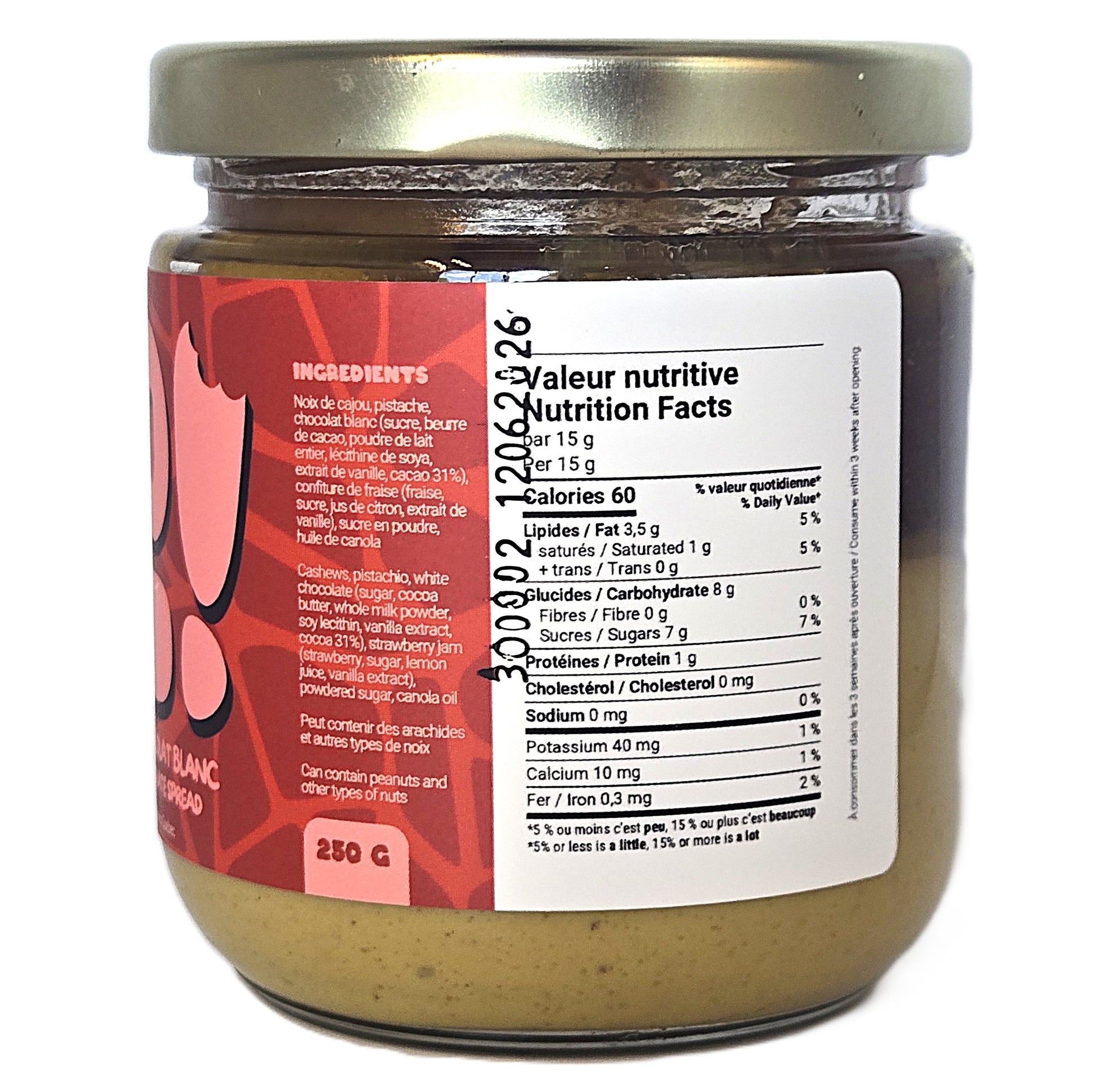 tarinade arachides chocolat blanc et fraise